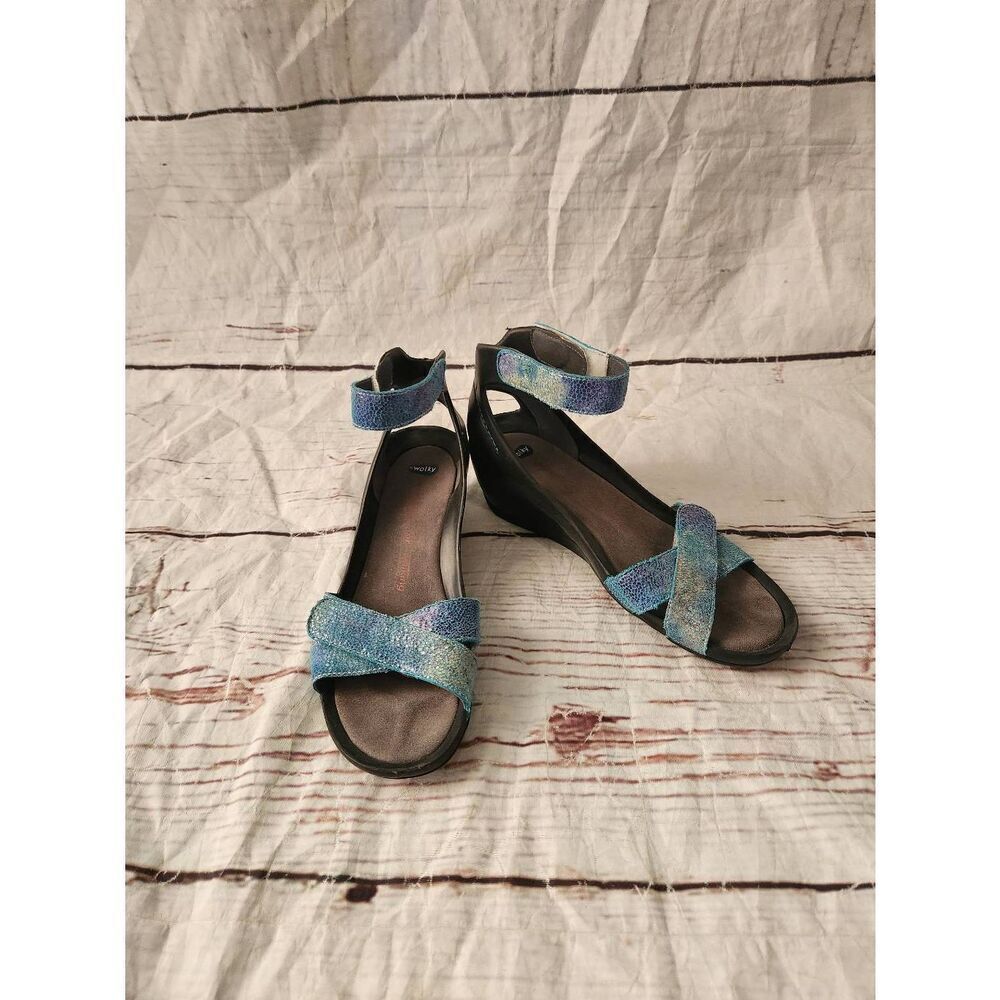 Wolky Era Turquoise Reptile Print Wedge Sandals Size 41